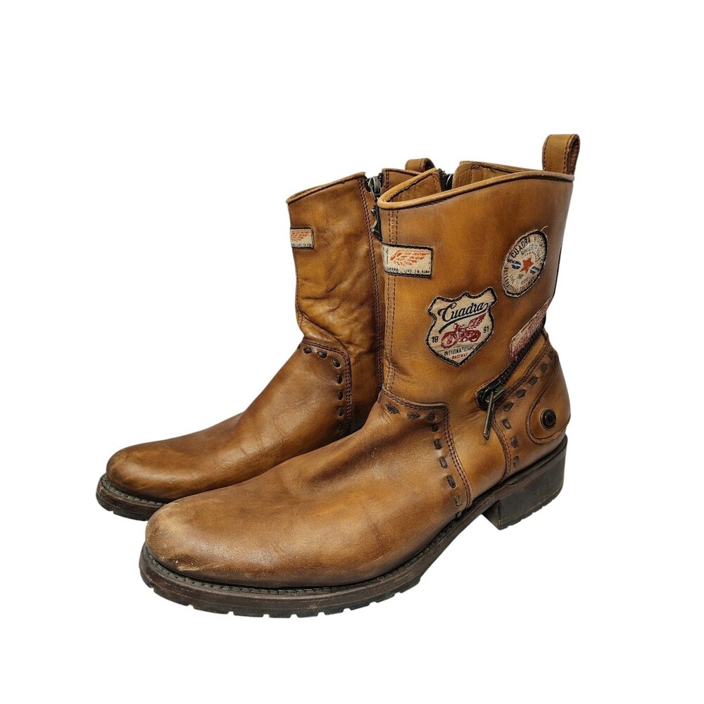 Franco Cuadra Mens Motorcycle Boots Brown Leather Zip Up Goodyear Welt Size 10.5
